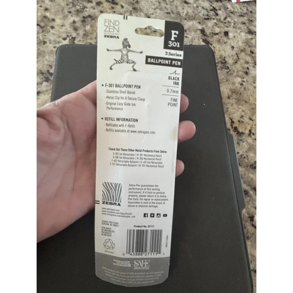 F301 Brand New Zebra .7‎ MM Fine Point Ballpoint Pen, Black Ink 3092